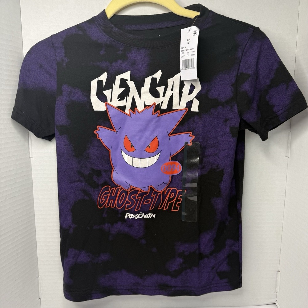 Pokemon Gengar Ghost Type Tie Dye Tee Youth M Purple Black Hybrid 2YPKM5479